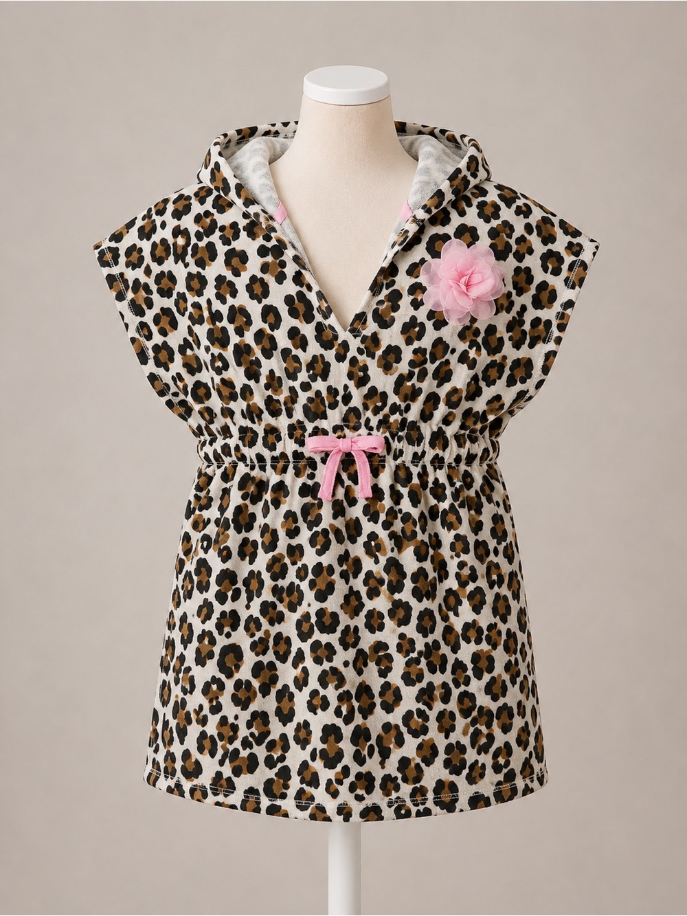Mud Pie Leopard Hooded Swim Cover Up NWOT Girls 4-5T Pink Beach Pool Coverup